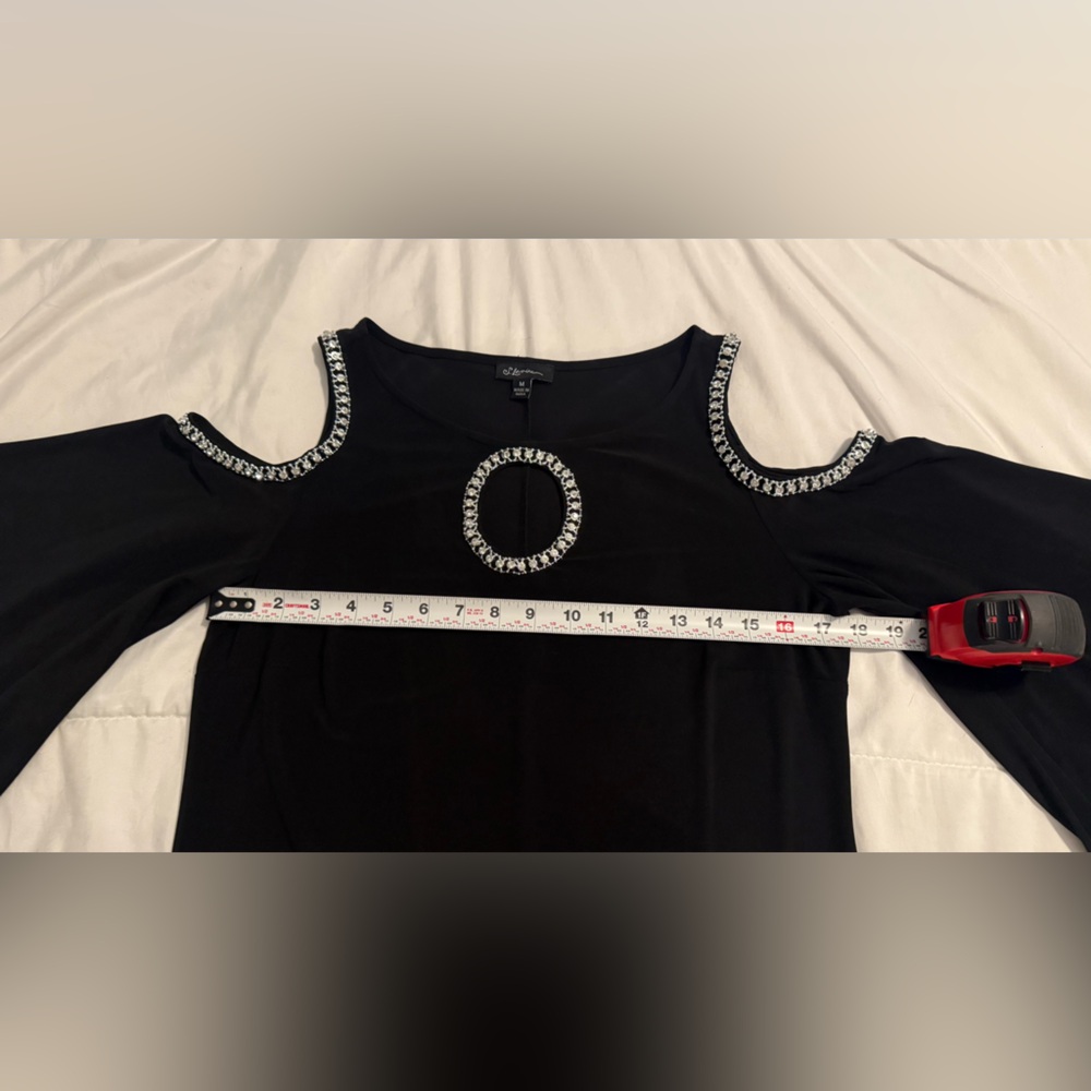 Black Dress with Rhinestone Cutouts 3/4 sleeves Size Medium - Picture 6 of 9